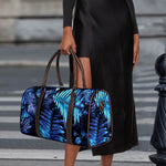Blue Tropical Leaves Print Duffle Bag