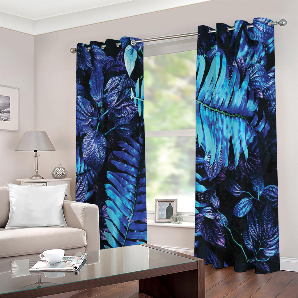 Blue Tropical Leaves Print Extra Wide Grommet Curtains