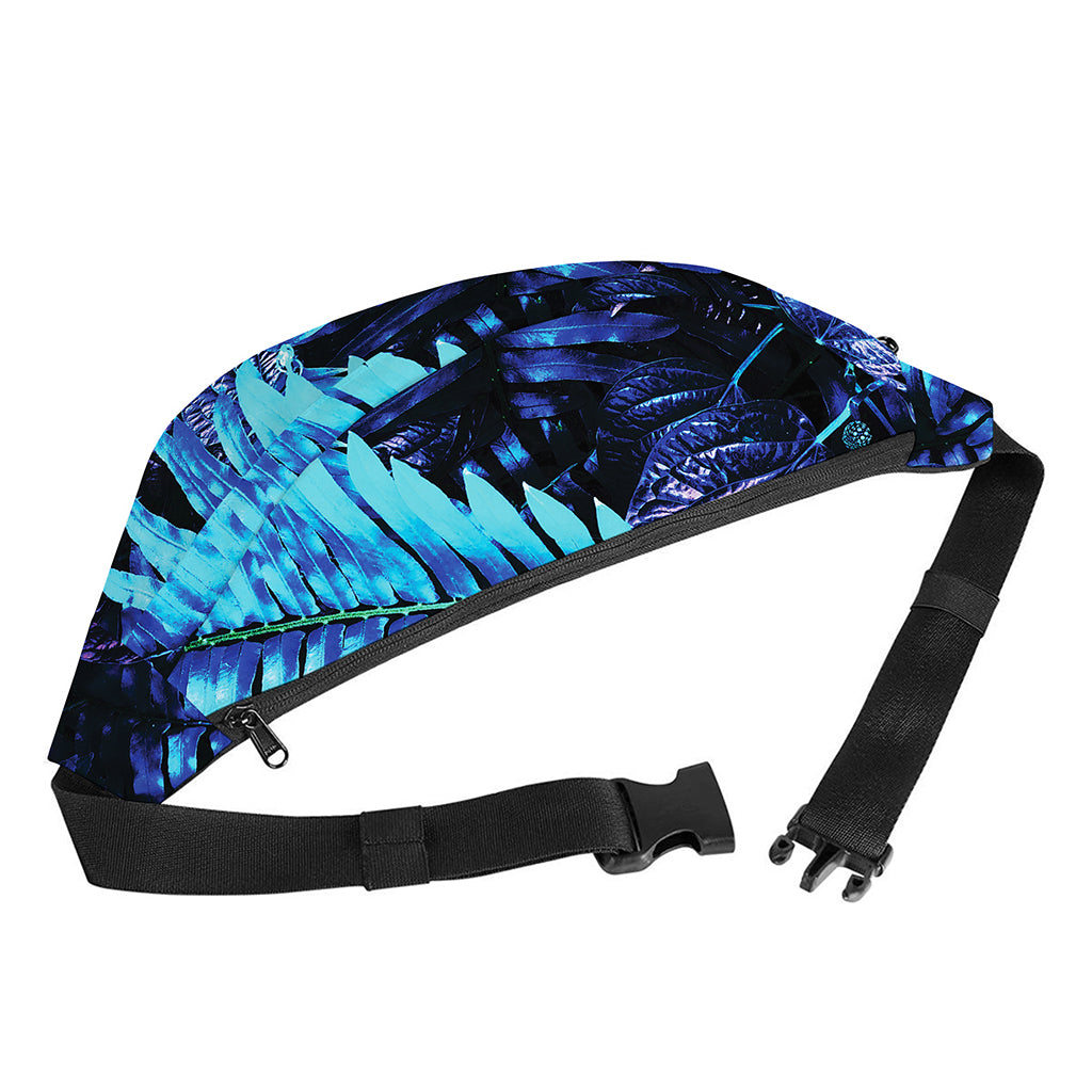 Blue Tropical Leaves Print Fanny Pack