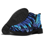 Blue Tropical Leaves Print Flat Ankle Boots
