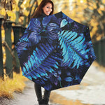 Blue Tropical Leaves Print Foldable Umbrella