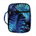 Blue Tropical Leaves Print Front Pocket Bible Bag