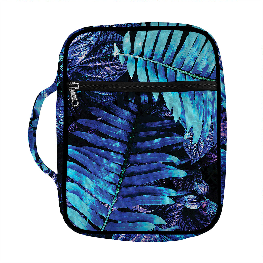 Blue Tropical Leaves Print Front Pocket Bible Bag
