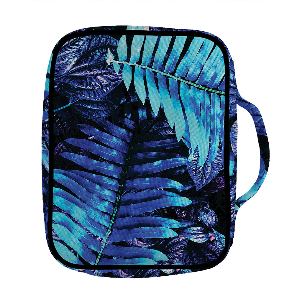 Blue Tropical Leaves Print Front Pocket Bible Bag
