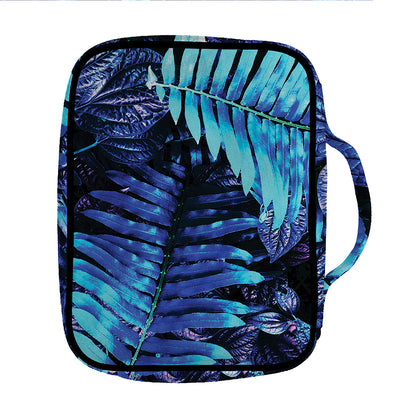 Blue Tropical Leaves Print Front Pocket Bible Bag