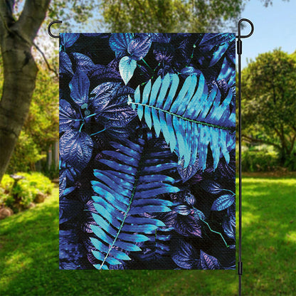 Blue Tropical Leaves Print Garden Flag