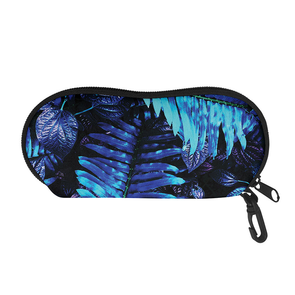 Blue Tropical Leaves Print Glasses Case