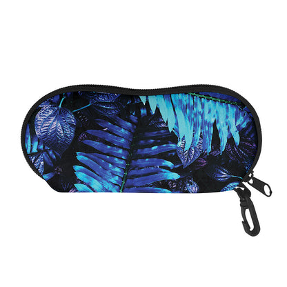 Blue Tropical Leaves Print Glasses Case