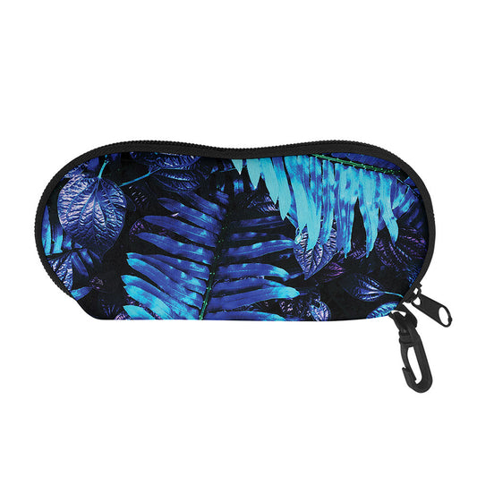 Blue Tropical Leaves Print Glasses Case