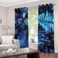 Blue Tropical Leaves Print Grommet Curtains