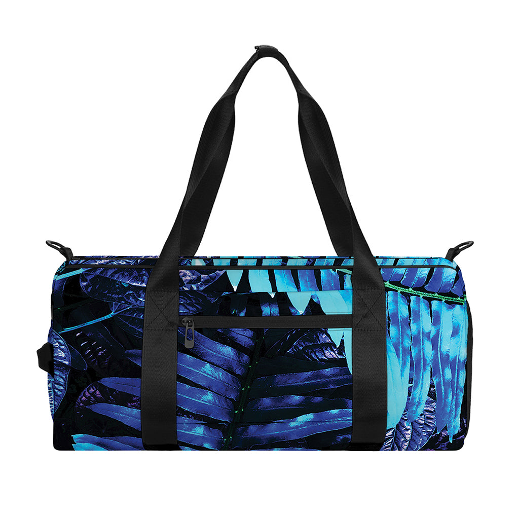 Blue Tropical Leaves Print Gym Bag