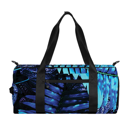 Blue Tropical Leaves Print Gym Bag