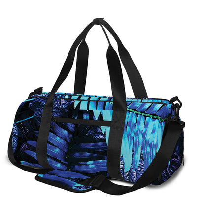 Blue Tropical Leaves Print Gym Bag