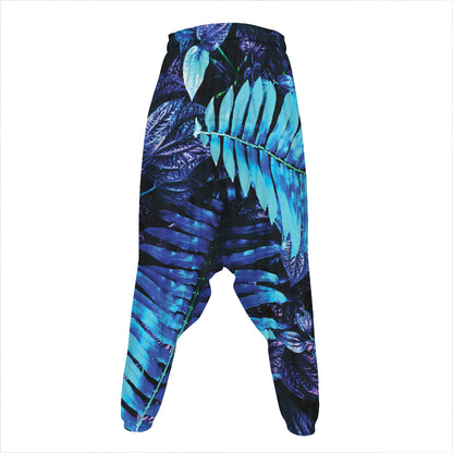 Blue Tropical Leaves Print Hammer Pants