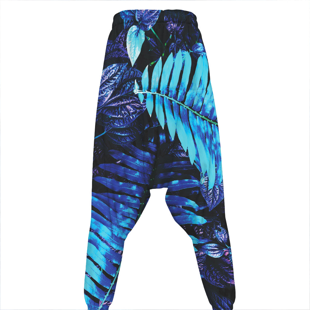 Blue Tropical Leaves Print Hammer Pants