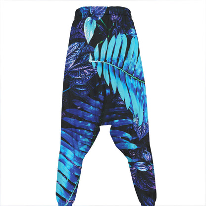 Blue Tropical Leaves Print Hammer Pants