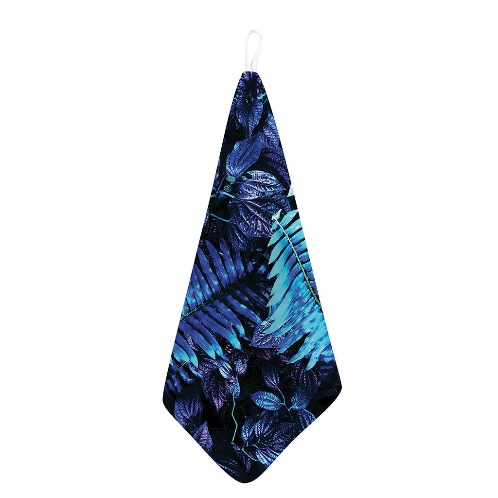 Blue Tropical Leaves Print Hand Towel