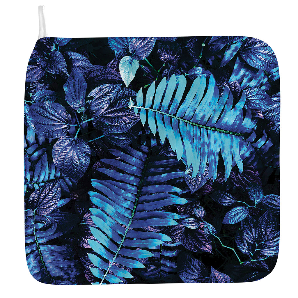 Blue Tropical Leaves Print Hand Towel