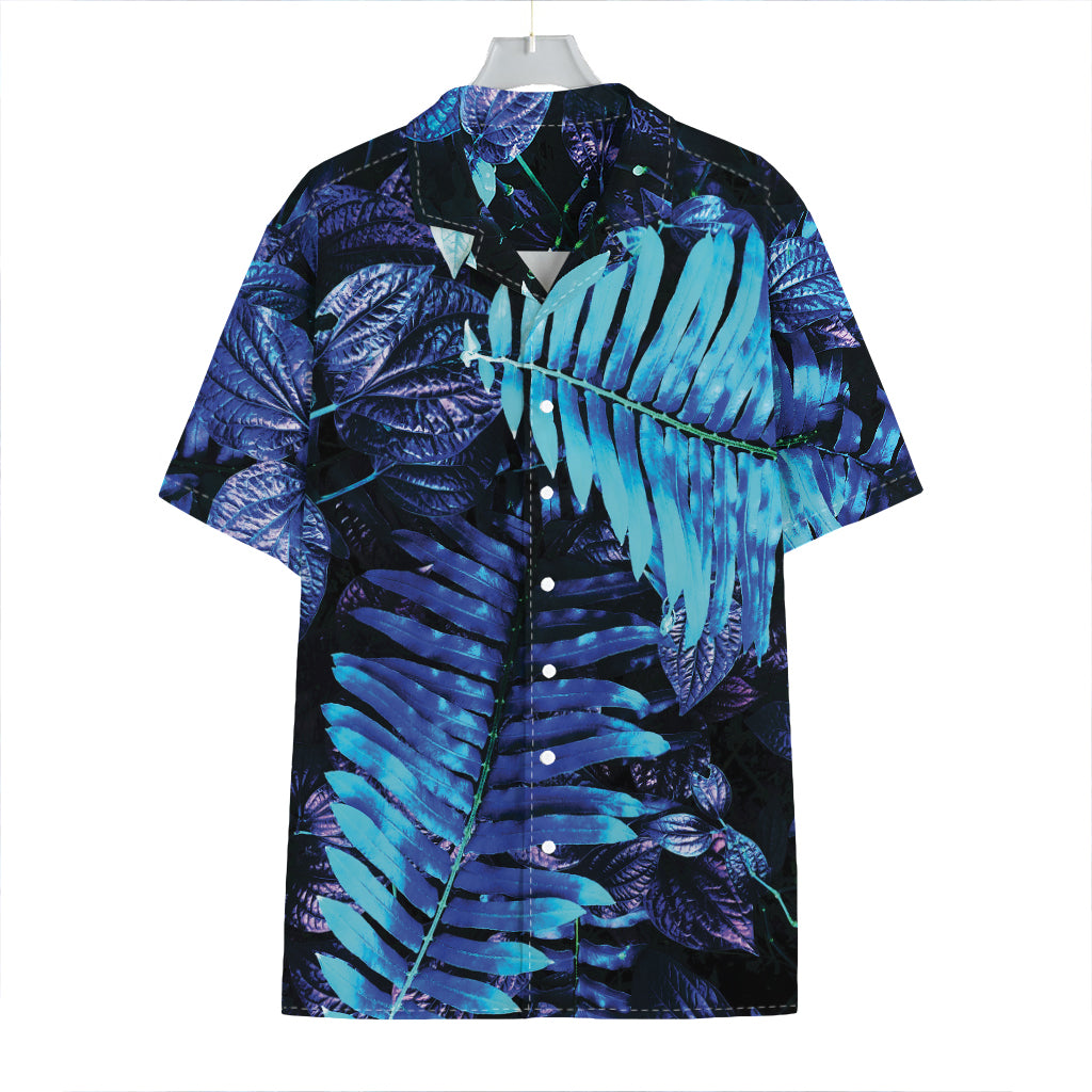 Blue Tropical Leaves Print Hawaiian Shirt