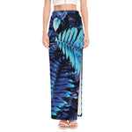 Blue Tropical Leaves Print High Slit Maxi Skirt