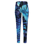 Blue Tropical Leaves Print High-Waisted Pocket Leggings