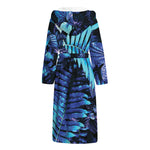 Blue Tropical Leaves Print Hooded Bathrobe