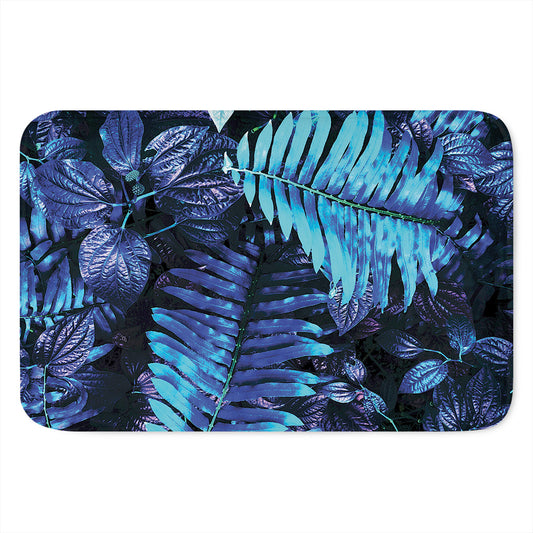 Blue Tropical Leaves Print Indoor Door Mat