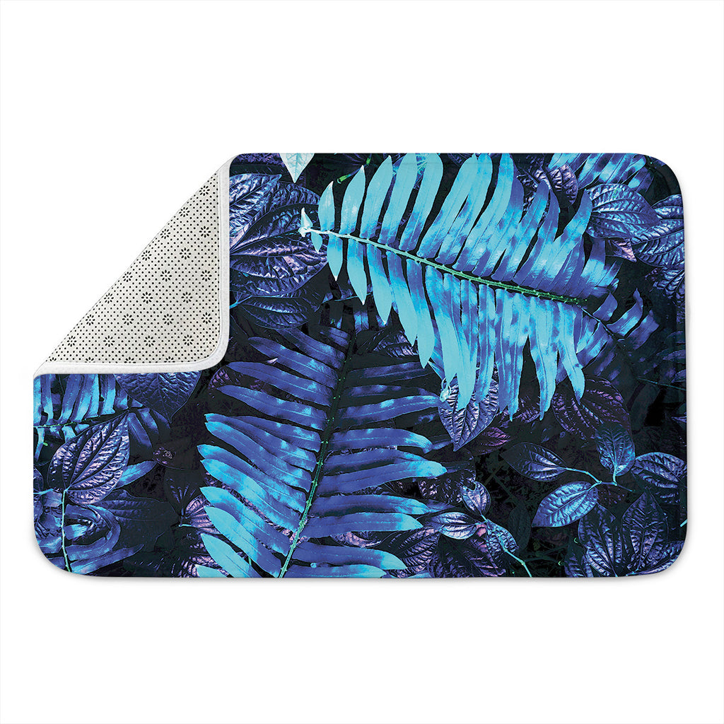 Blue Tropical Leaves Print Indoor Door Mat