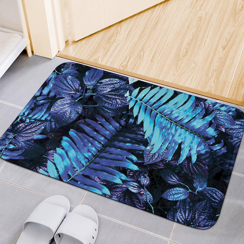 Blue Tropical Leaves Print Indoor Door Mat
