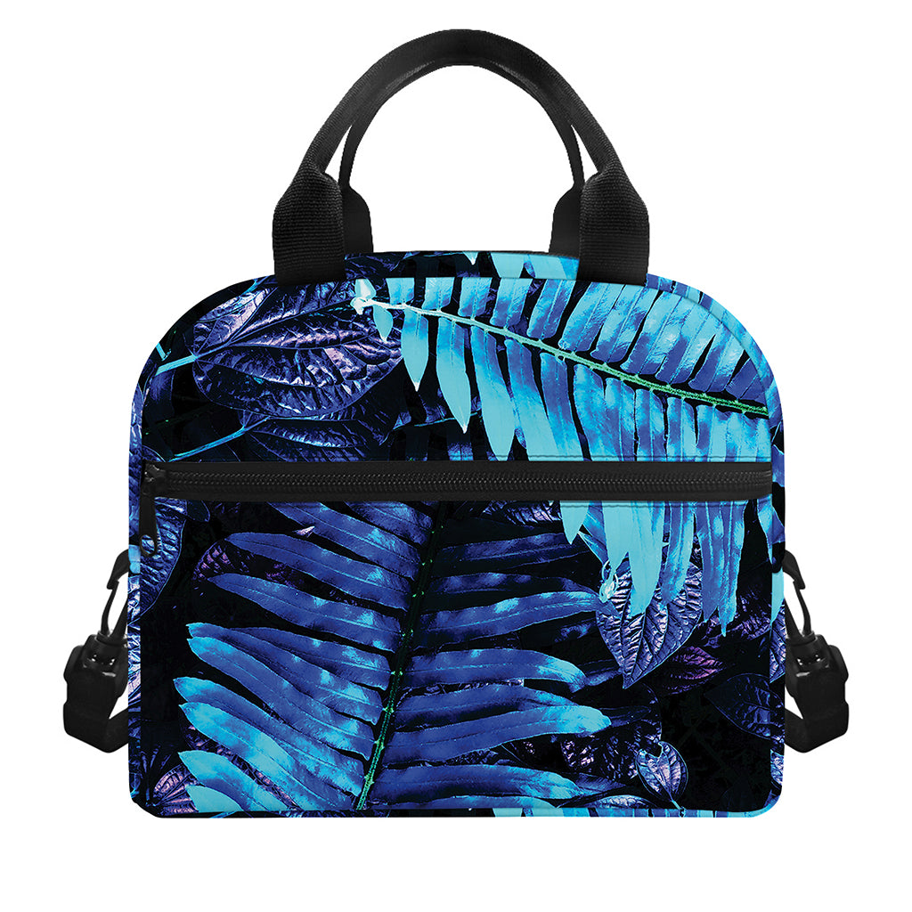 Blue Tropical Leaves Print Insulated Lunch Bag