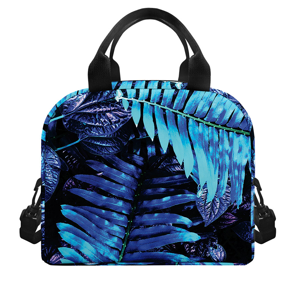 Blue Tropical Leaves Print Insulated Lunch Bag