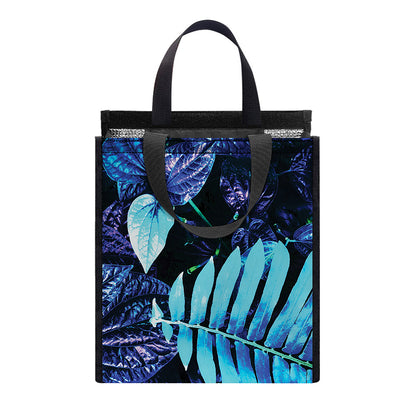 Blue Tropical Leaves Print Insulated Lunch Tote