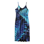 Blue Tropical Leaves Print Jersey Midi Cami Dress