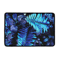 Blue Tropical Leaves Print Kitchen Mat