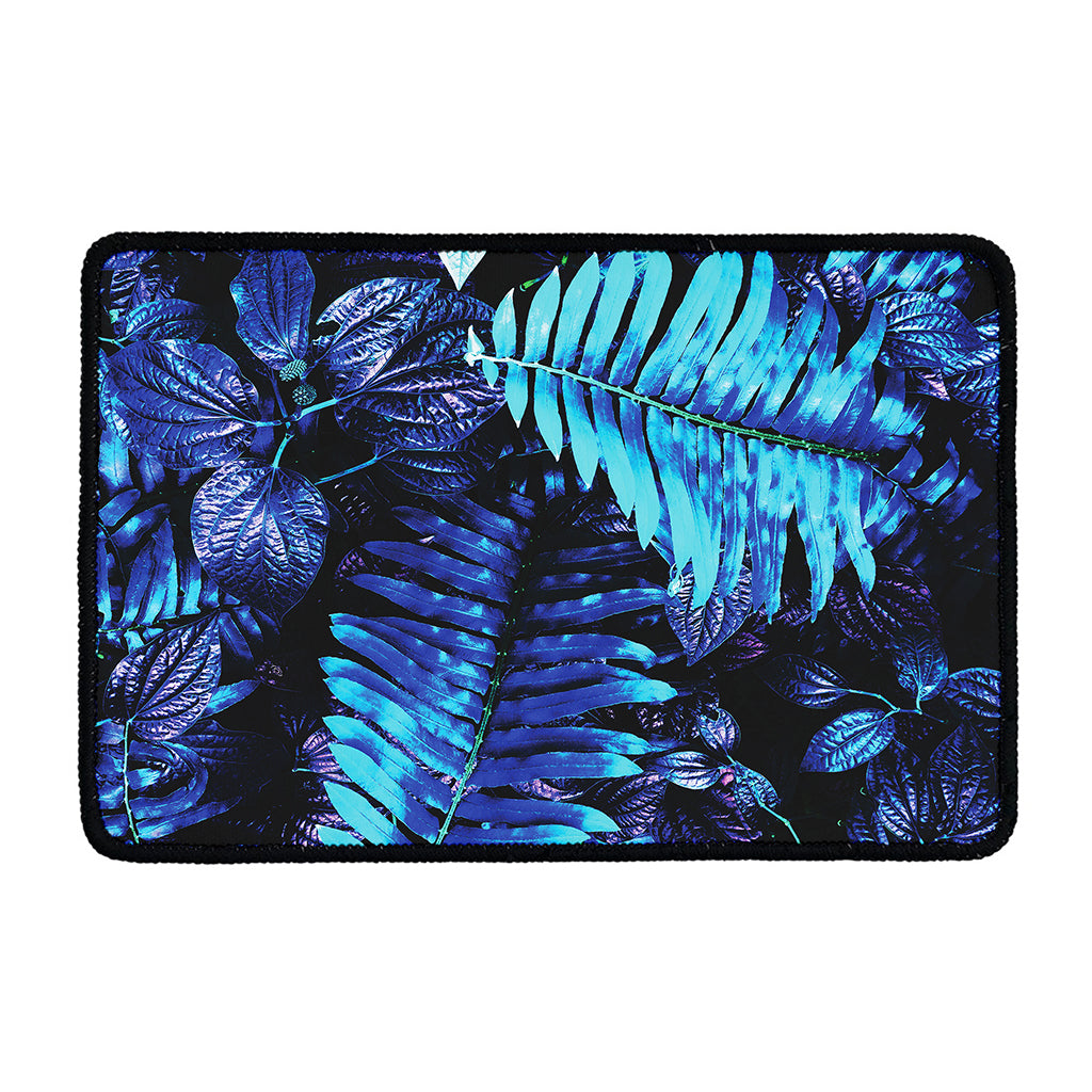 Blue Tropical Leaves Print Kitchen Mat
