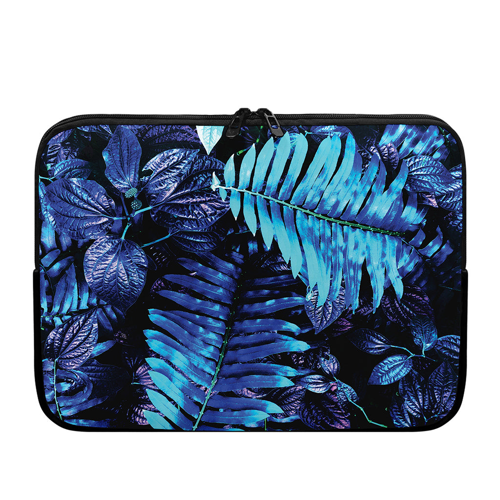 Blue Tropical Leaves Print Laptop Sleeve
