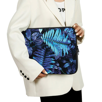 Blue Tropical Leaves Print Laptop Sleeve