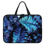 Blue Tropical Leaves Print Laptop Sleeve With Handle