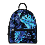 Blue Tropical Leaves Print Leather Backpack