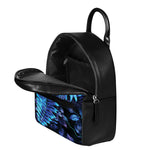Blue Tropical Leaves Print Leather Backpack