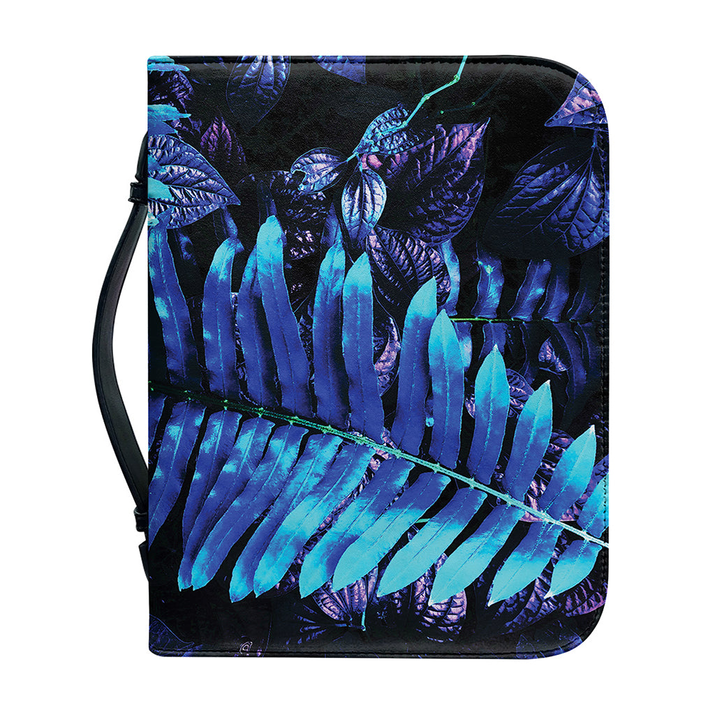 Blue Tropical Leaves Print Leather Bible Cover