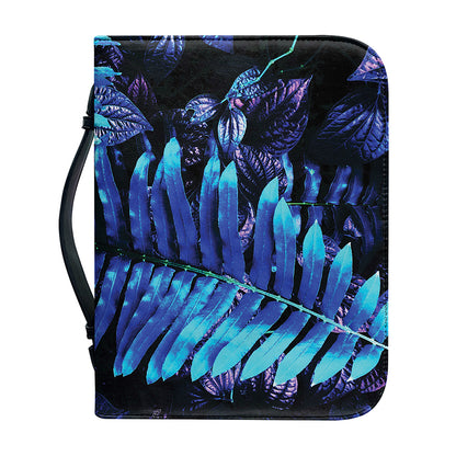 Blue Tropical Leaves Print Leather Bible Cover