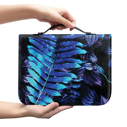 Blue Tropical Leaves Print Leather Bible Cover