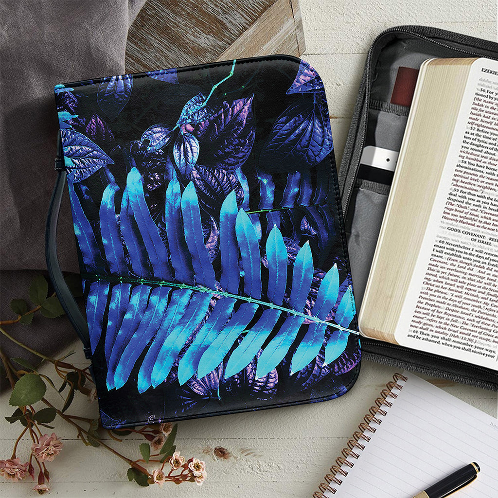 Blue Tropical Leaves Print Leather Bible Cover