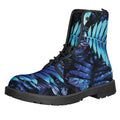 Blue Tropical Leaves Print Lace-Up Boots