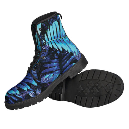 Blue Tropical Leaves Print Backpack