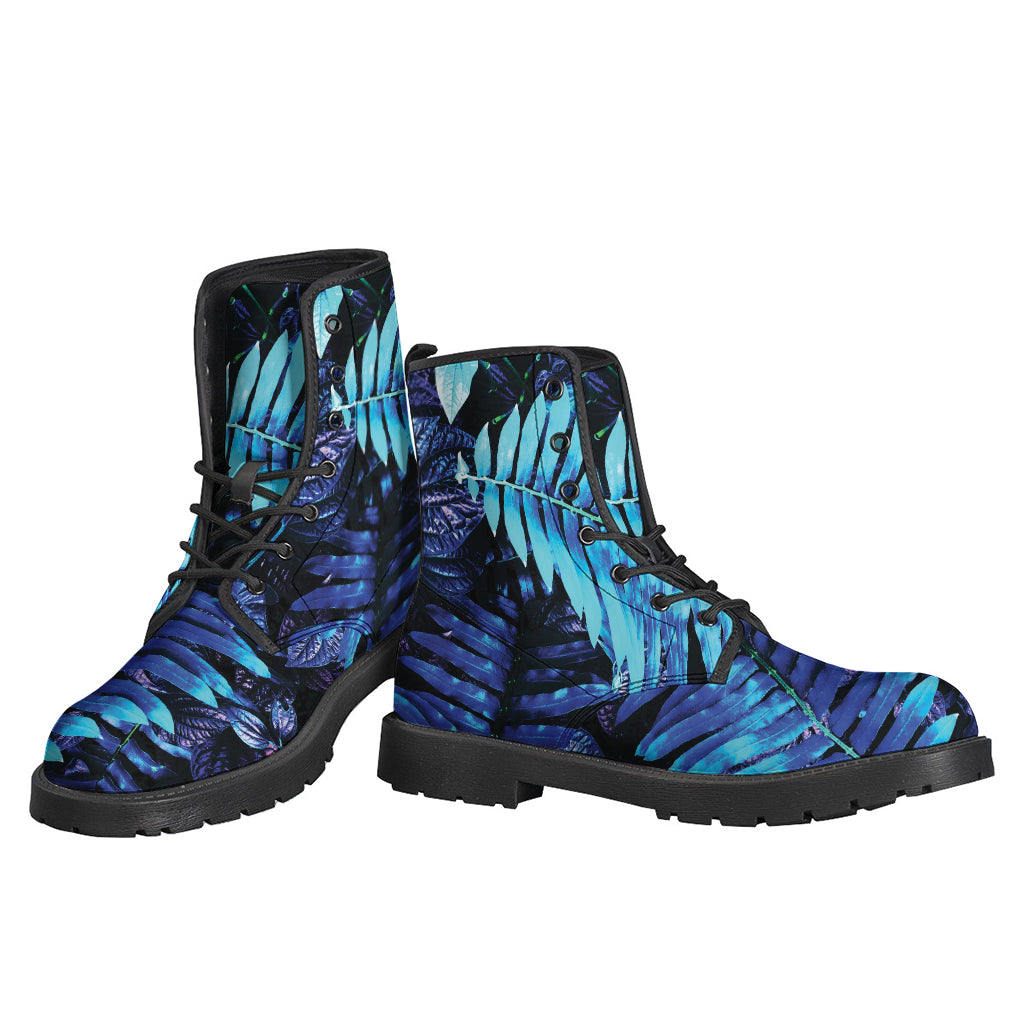 Blue Tropical Leaves Print Backpack
