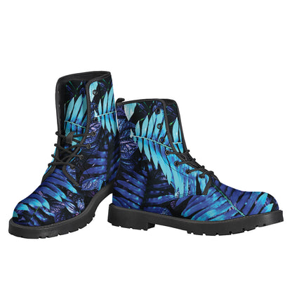 Blue Tropical Leaves Print Backpack