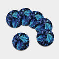 Blue Tropical Leaves Print Leather Coaster Set