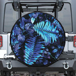 Blue Tropical Leaves Print Leather Spare Tire Cover